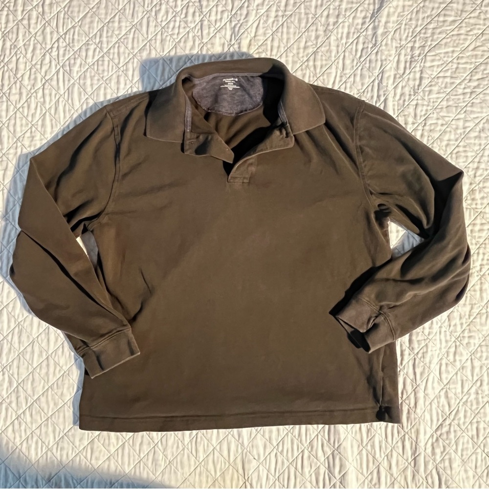St. John's Bay men’s 100% cotton olive green long-sleeved polo shirt - S